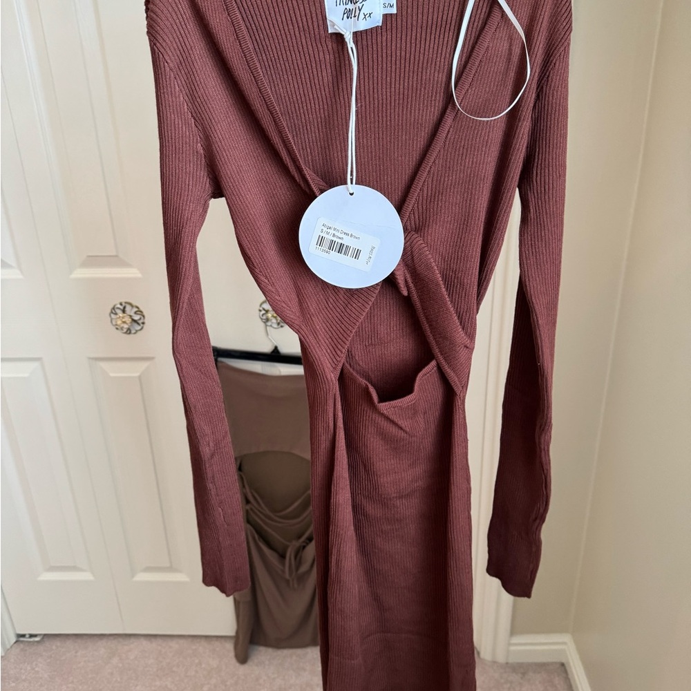 Princess Polly brown Bodycon Mini Dress Long Sleeve Plunge